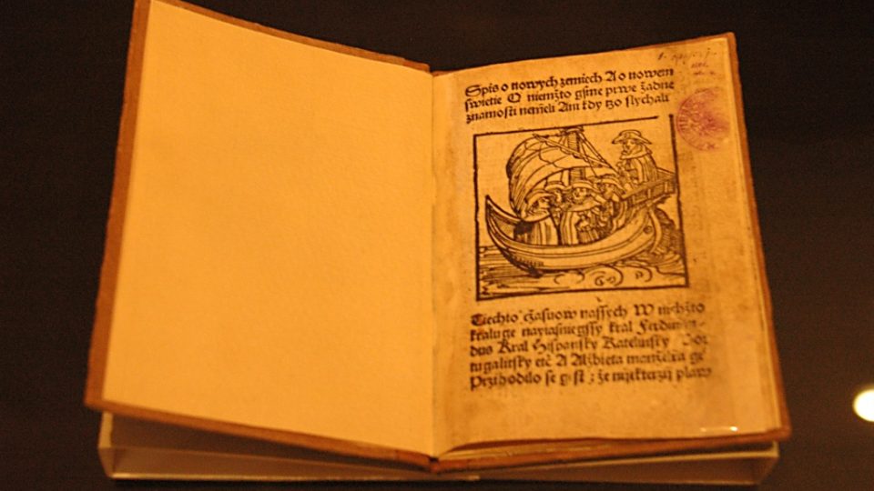 Spis o nových zemích. Amerigo Vespucci. Vytištěno v Plzni u Mikuláše Bakaláře (cca 1503-1504). Papír, vazba z poč. 20. stol.