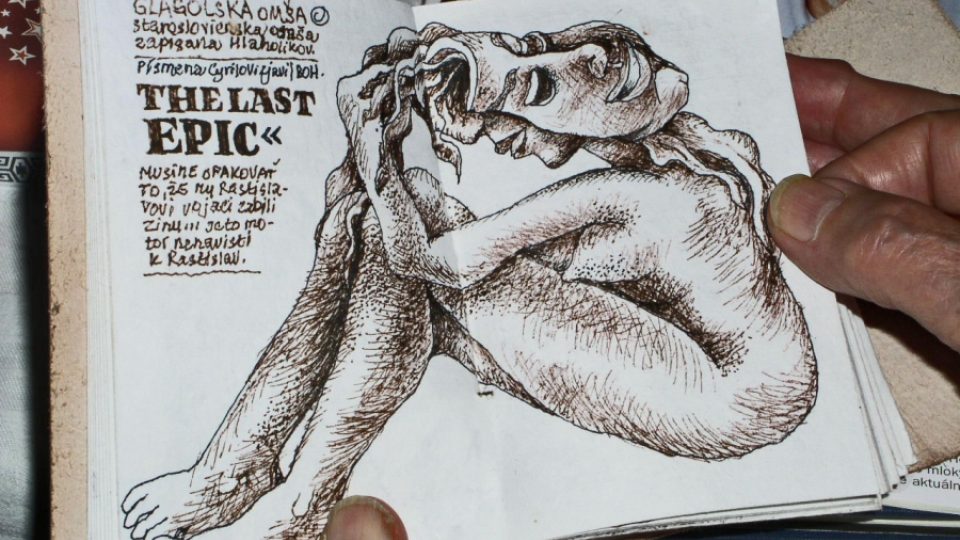 Diář Juraje Jakubiska s ilustrací k jeho chystanému filmu Strátený epos (The Last Epic)