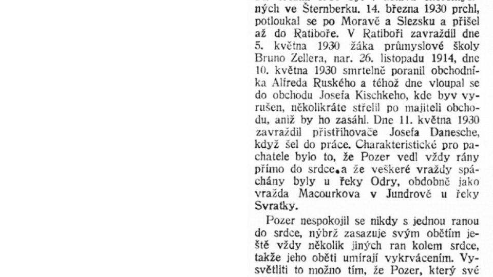Dobový tisk z 25. května 1930 o vrahovi četníka Macourka
