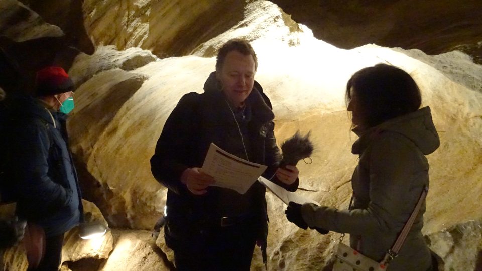 Meteor v Chýnovské jeskyni. Petr Sobotka a Kateřina Březinová