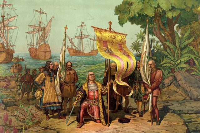Kryštof Kolumbus připlouvá do Ameriky | foto: Louis Prang & Co.,  Library of Congress,  CC0 1.0