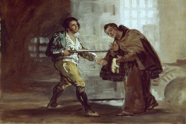 Muž mířící puškou na kněze  (kolem roku 1800) | foto: Profimedia