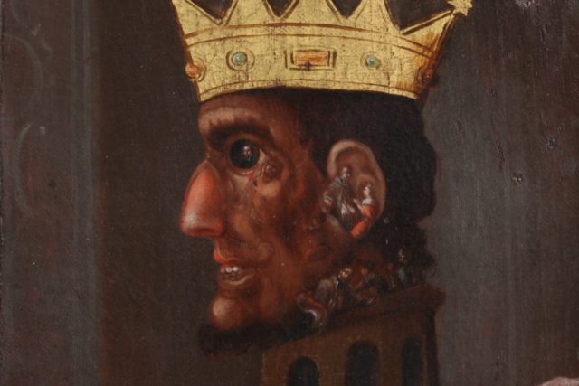 Václav IV. - imaginární hanlivá podobizna složená z výjevů legendy o sv. Janu Nepomuckém  (konkrétně jeho umučení a smrt). | foto: Národní muzeum