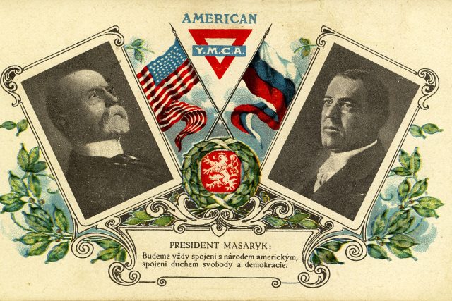 Pohlednice s československým prezidentem Tomášem Garriguem Masarykem a americkým prezidentem Woodrowem Wilsonem | foto:  Woodrow Wilson Presidential Library Archives,  Flickr,  CC0 1.0