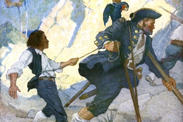 Ostrov pokladů a zrádný vůdce pirátů John Silver | foto: Newell Convers Wyeth,  CC0 1.0